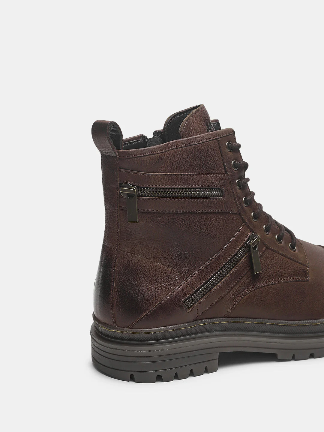 Dark Brown Zipper Leather Boots - Image 8