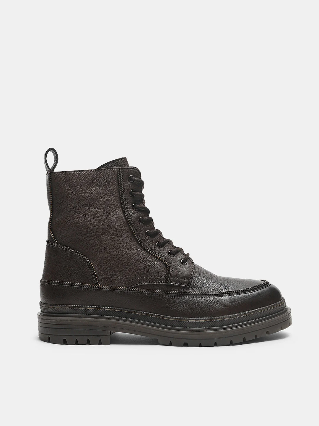 Dark Brown Zip Detail Leather Boots - Image 2