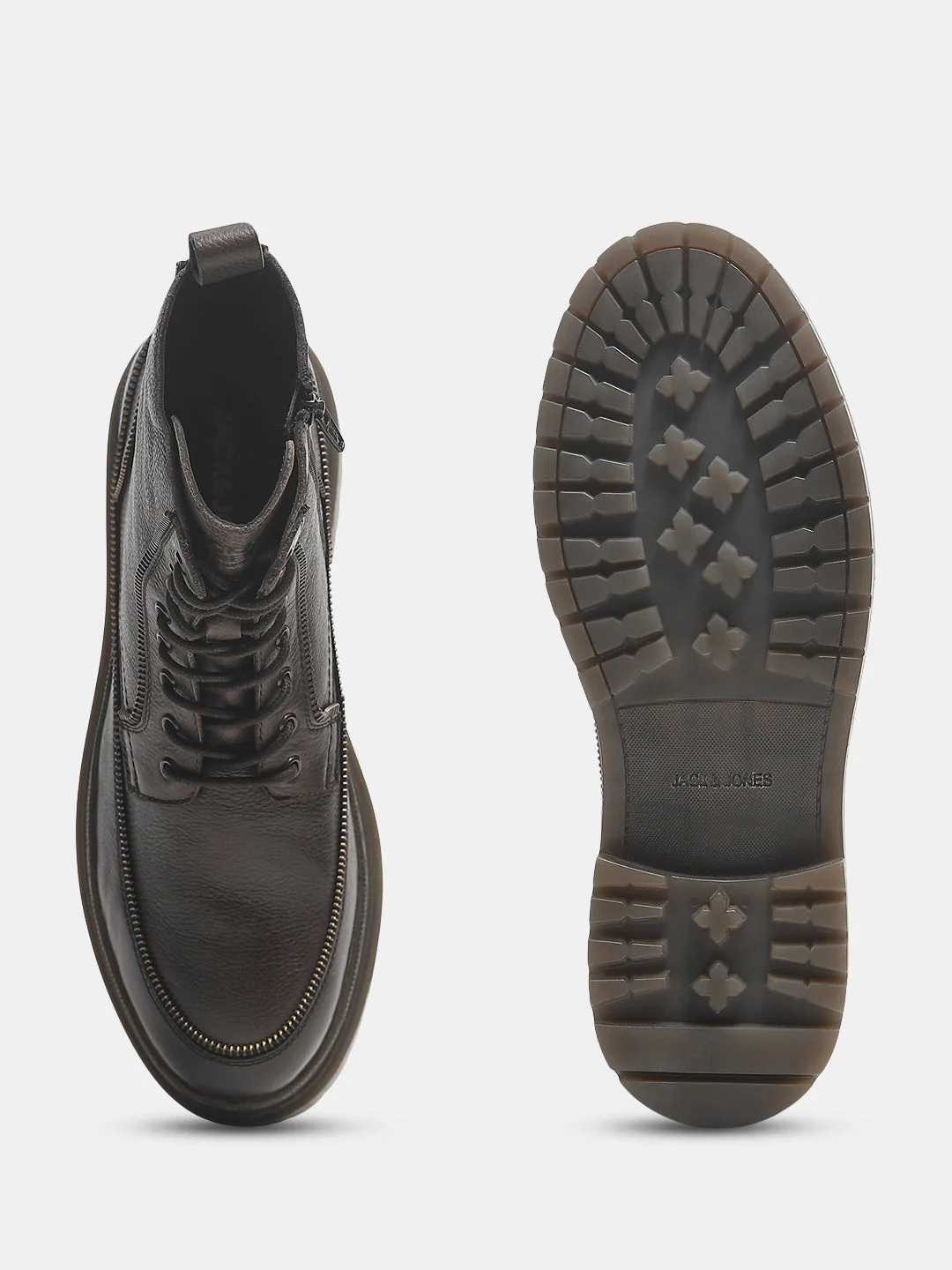 Dark Brown Zip Detail Leather Boots - Image 5