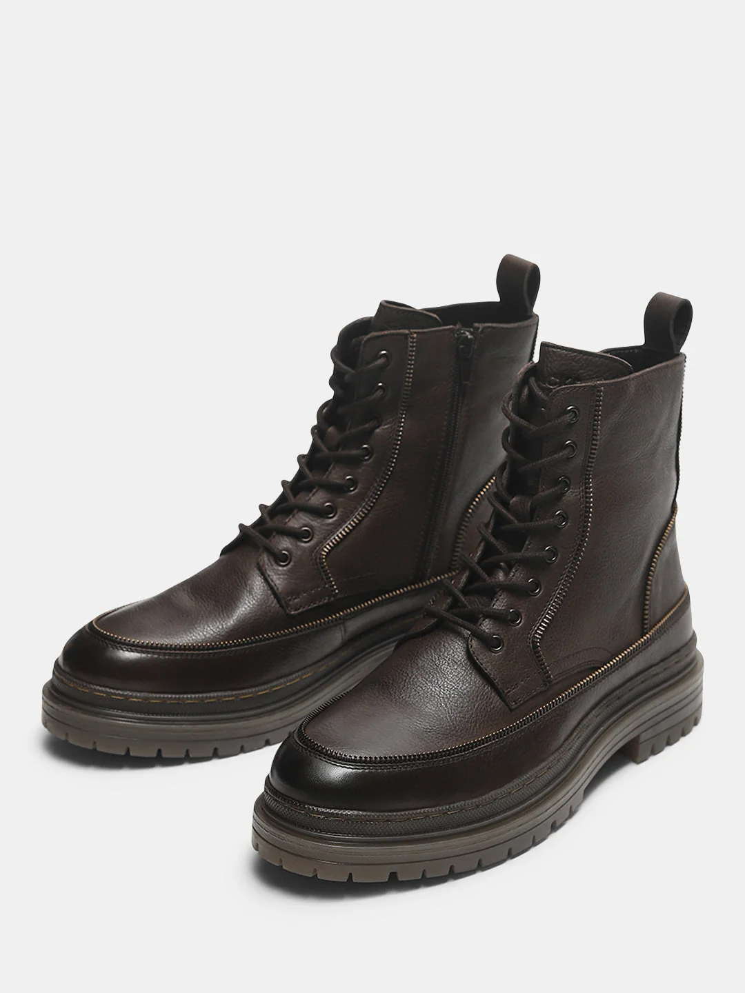 Dark Brown Zip Detail Leather Boots - Image 6