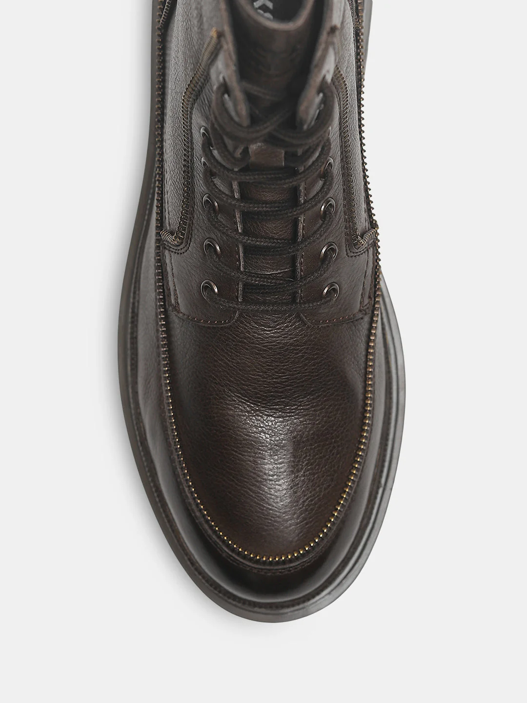 Dark Brown Zip Detail Leather Boots - Image 7