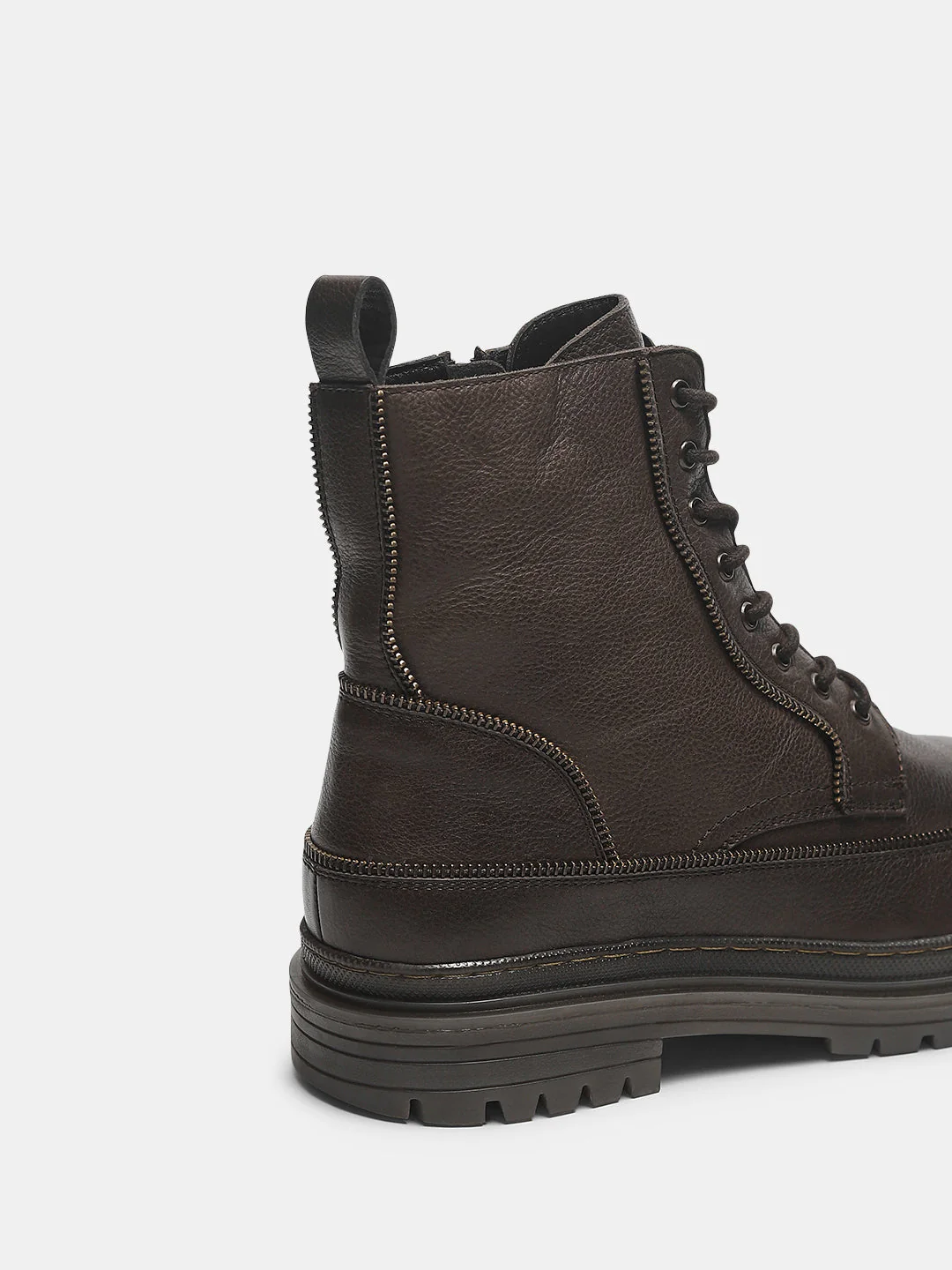 Dark Brown Zip Detail Leather Boots - Image 8