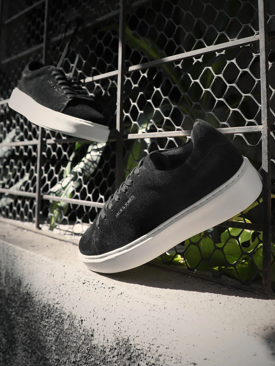 Black Leather Lace-Up Sneakers