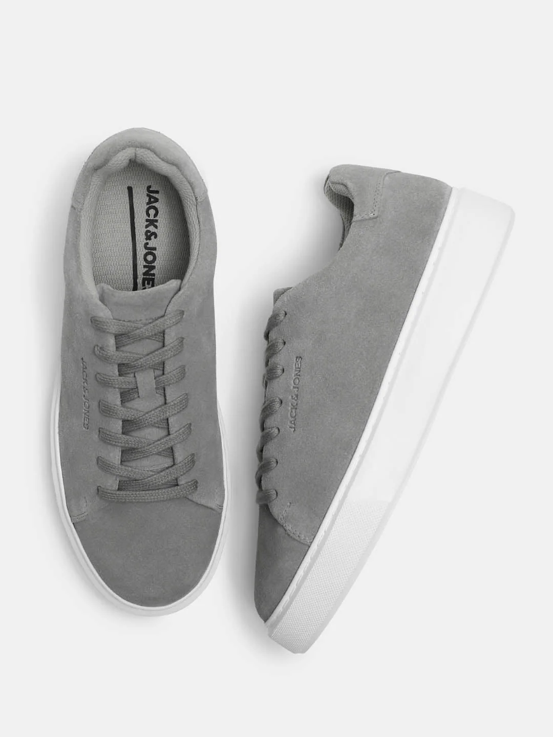 Grey Leather Lace-Up Sneakers - Image 3