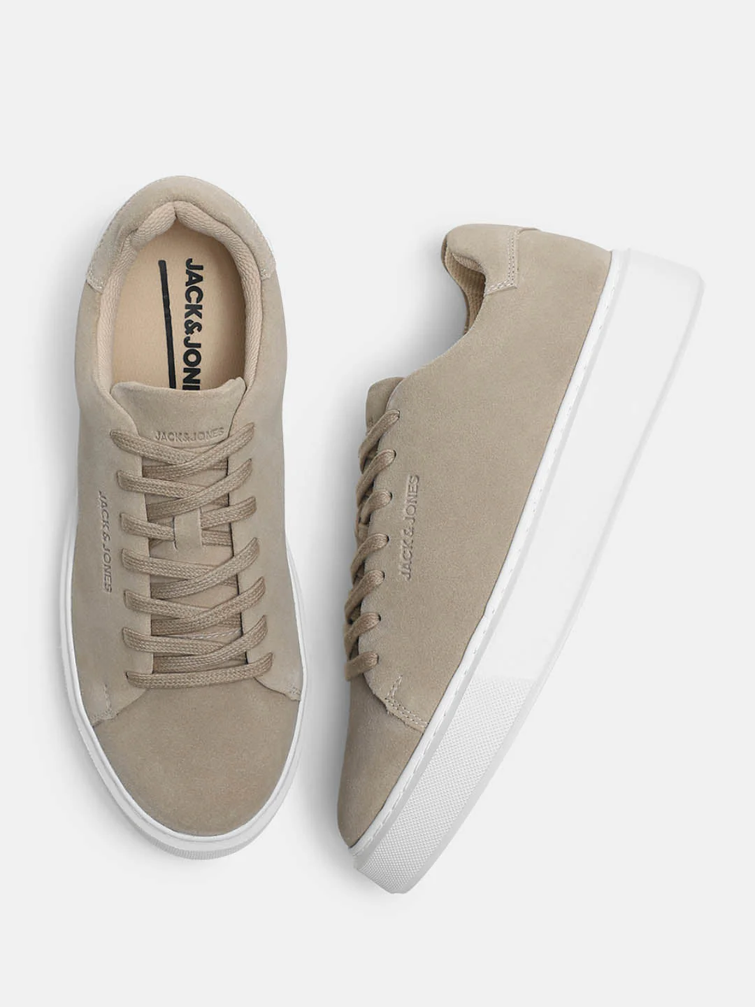 Beige Leather Lace-Up Sneakers - Image 3