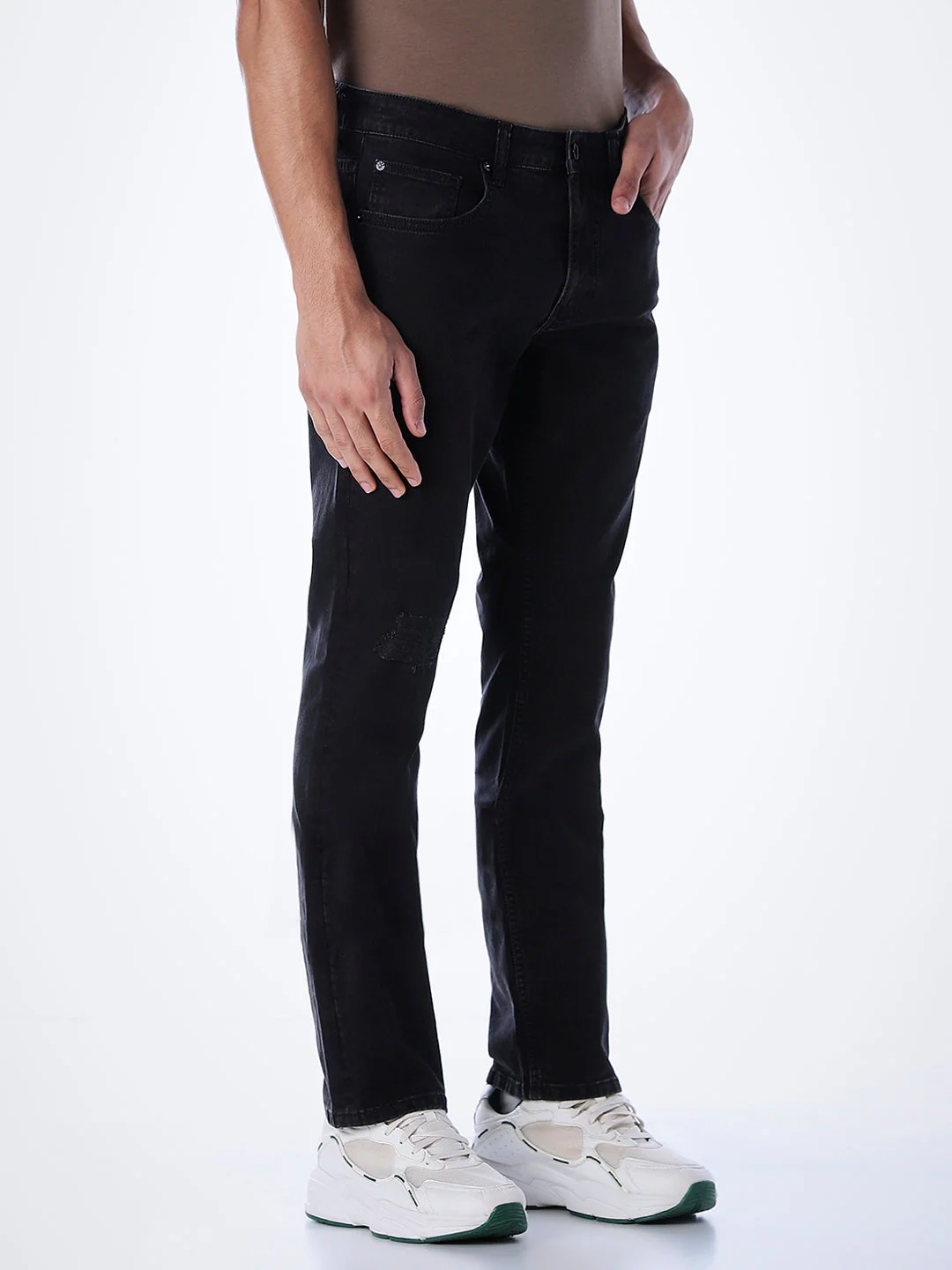 5 Pocket Distressed Clark Regular Fit Jeans - Black - Image 2