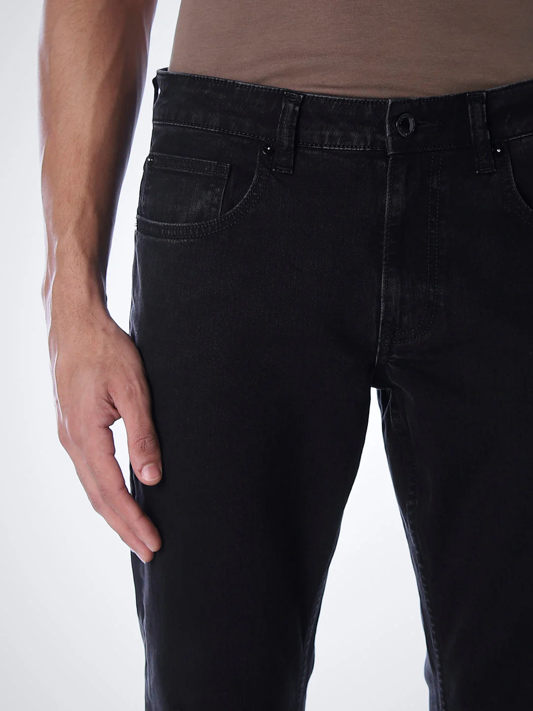5 Pocket Distressed Clark Regular Fit Jeans - Black - Image 5