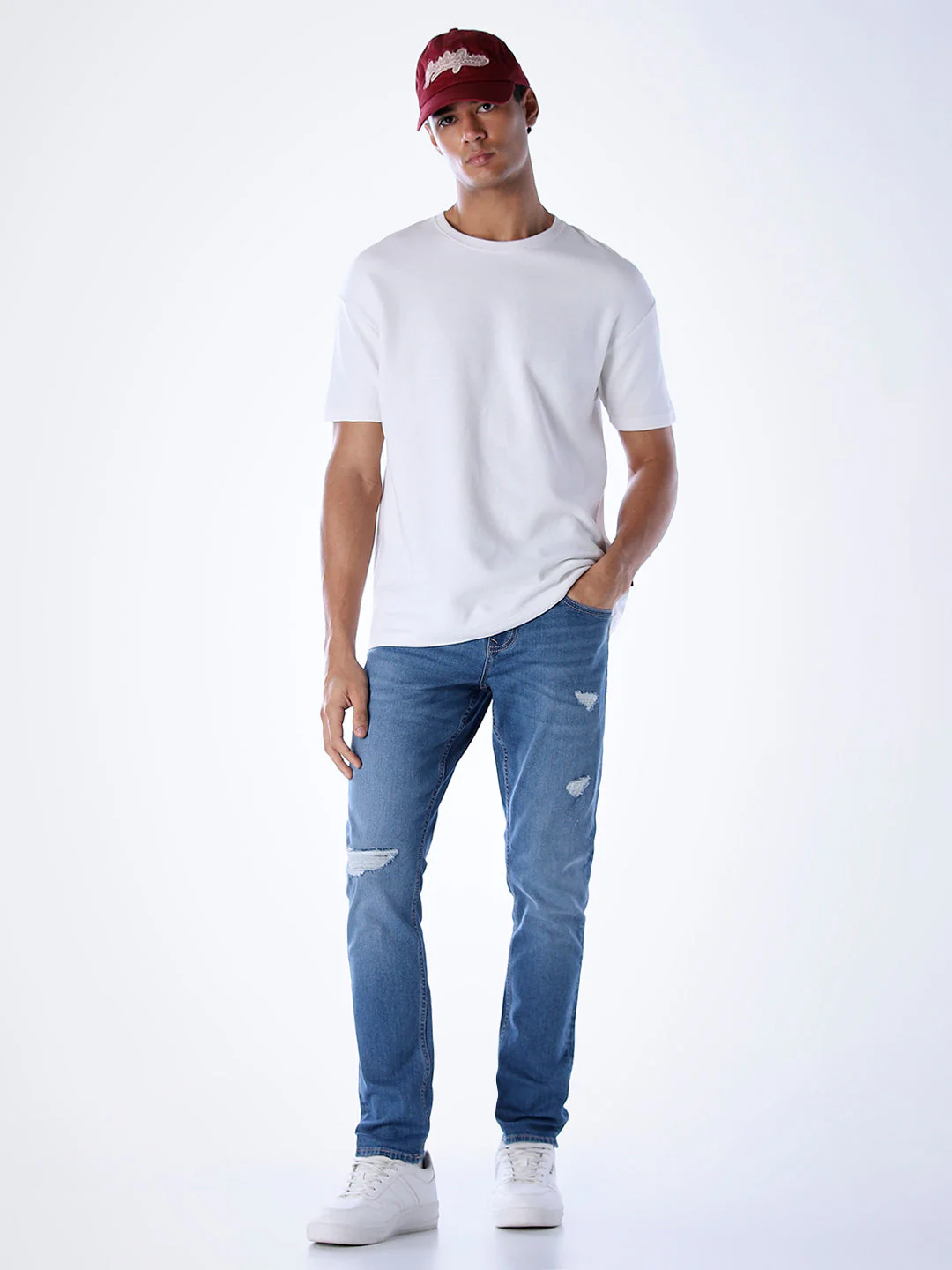 5 Pocket Distressed Glenn Slim Fit Jeans - Light Blue - Image 6