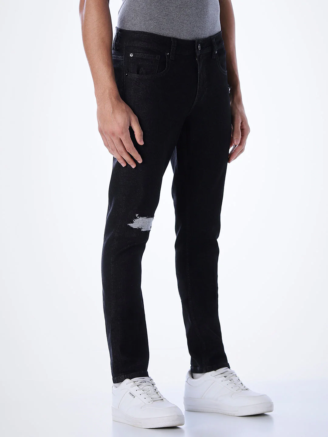5 Pocket Distressed Glenn Slim Fit Jeans - Black - Image 2