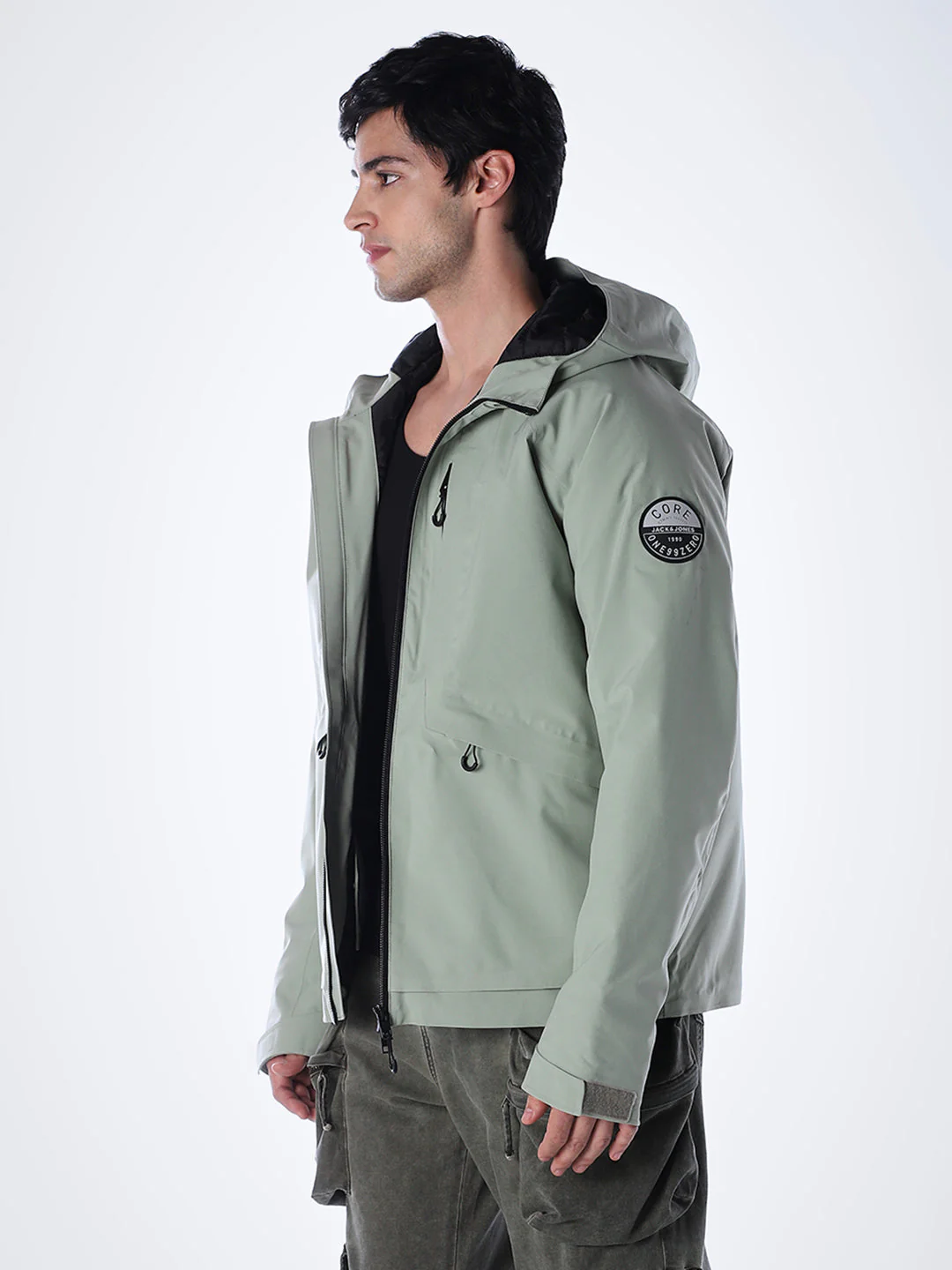 Sage Green High Neck Hooded Jacket - Image 3