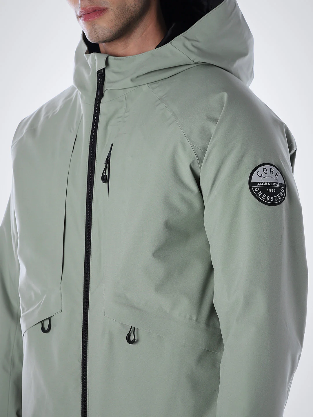 Sage Green High Neck Hooded Jacket - Image 5