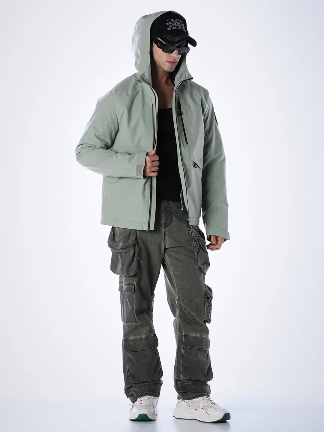 Sage Green High Neck Hooded Jacket - Image 6