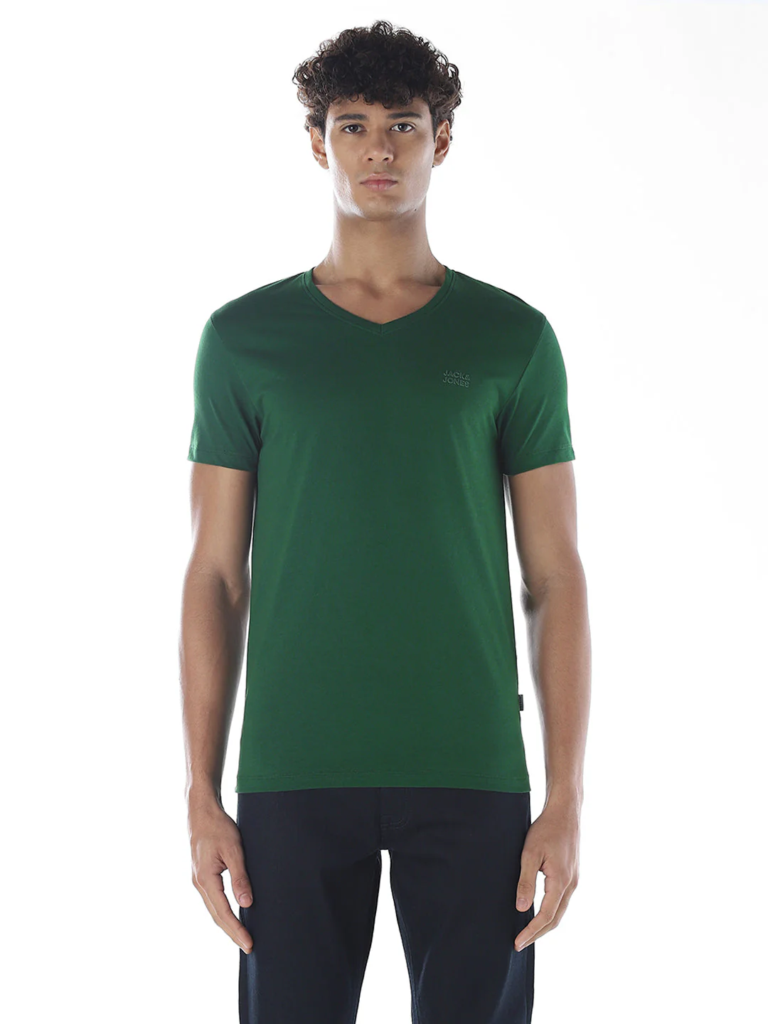 Cotton V-Neck T-shirt - Green - Image 2