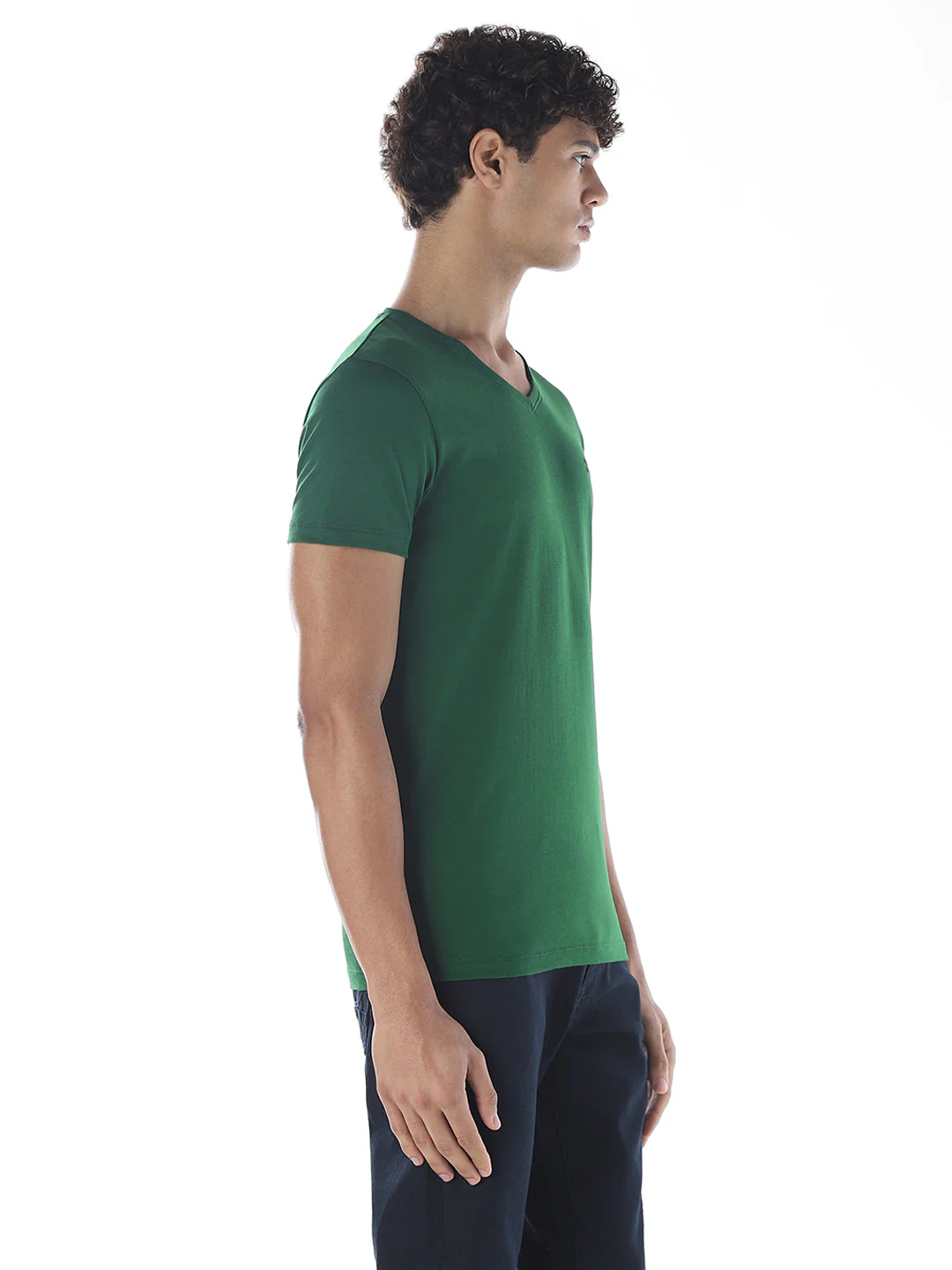 Cotton V-Neck T-shirt - Green - Image 3