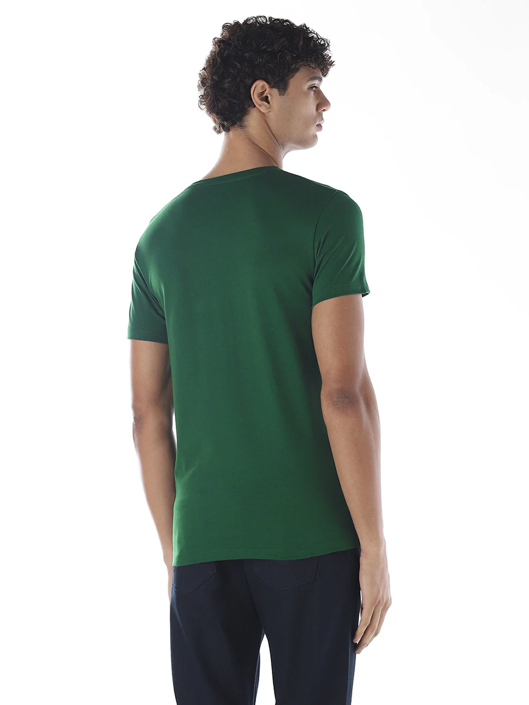 Cotton V-Neck T-shirt - Green - Image 4