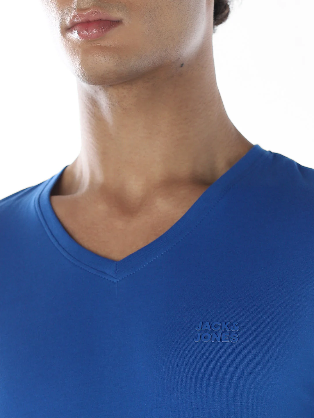 Cotton V-Neck T-shirt - Blue - Image 5