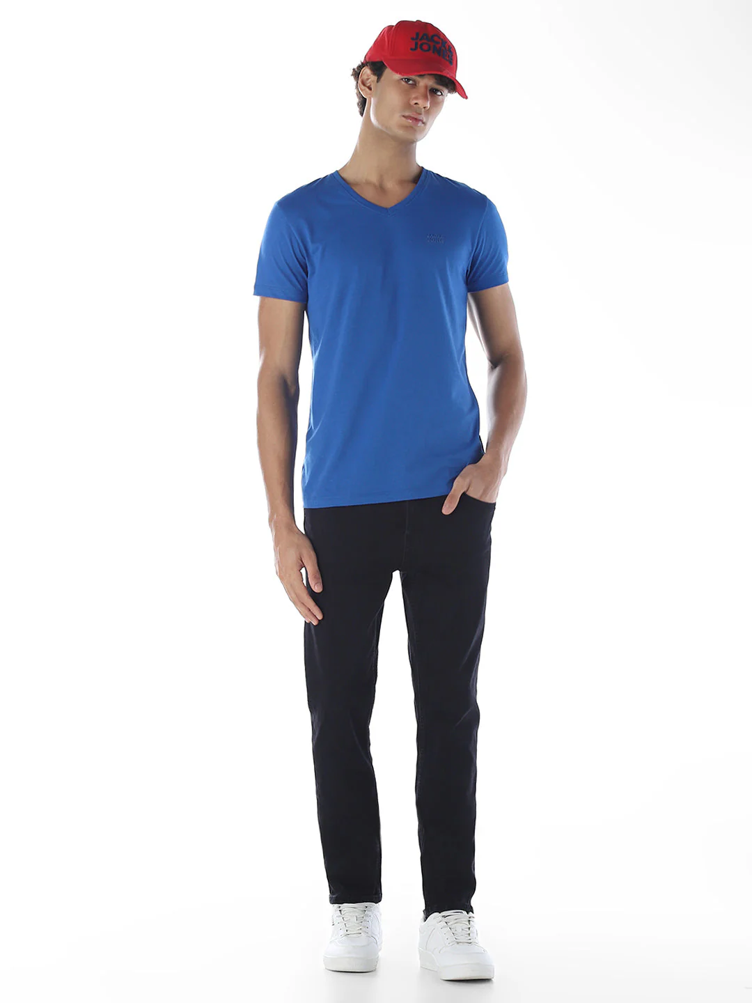 Cotton V-Neck T-shirt - Blue - Image 6