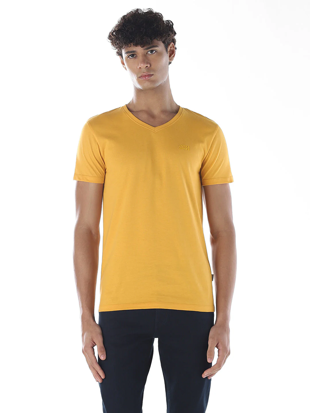 Cotton V-Neck T-shirt - Yellow - Image 2