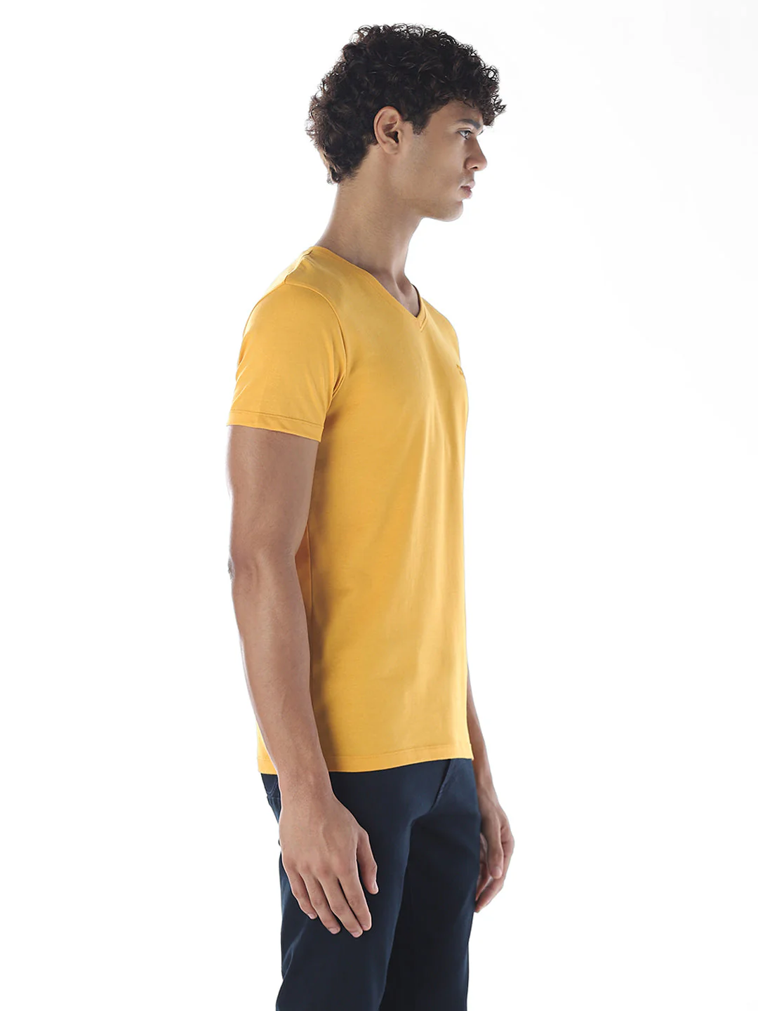 Cotton V-Neck T-shirt - Yellow - Image 3