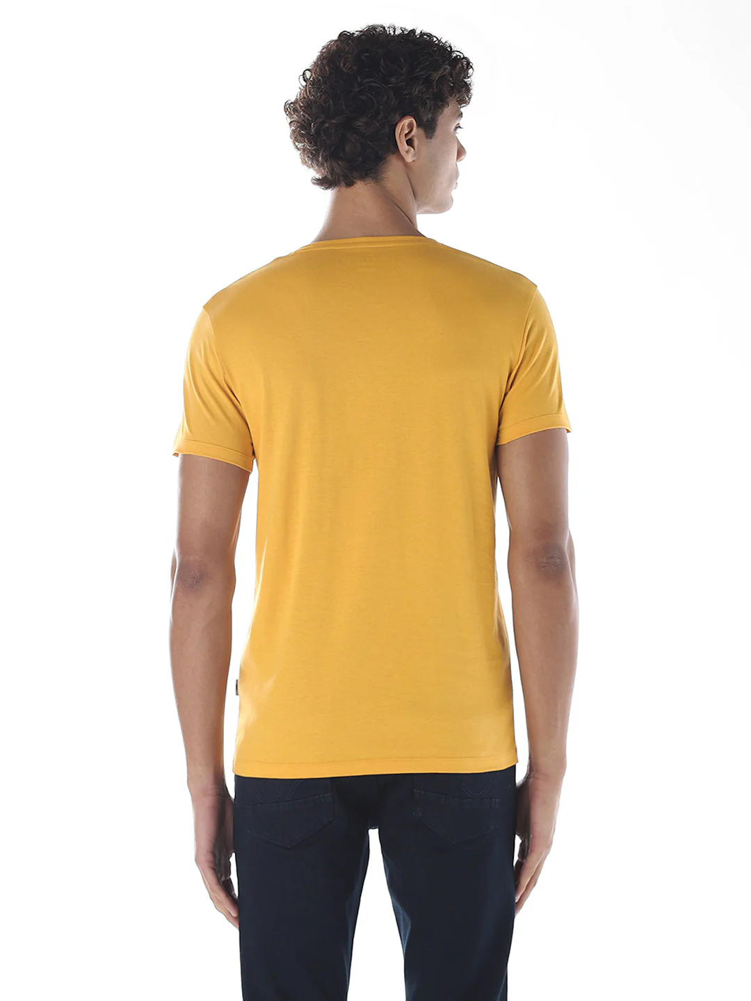 Cotton V-Neck T-shirt - Yellow - Image 4