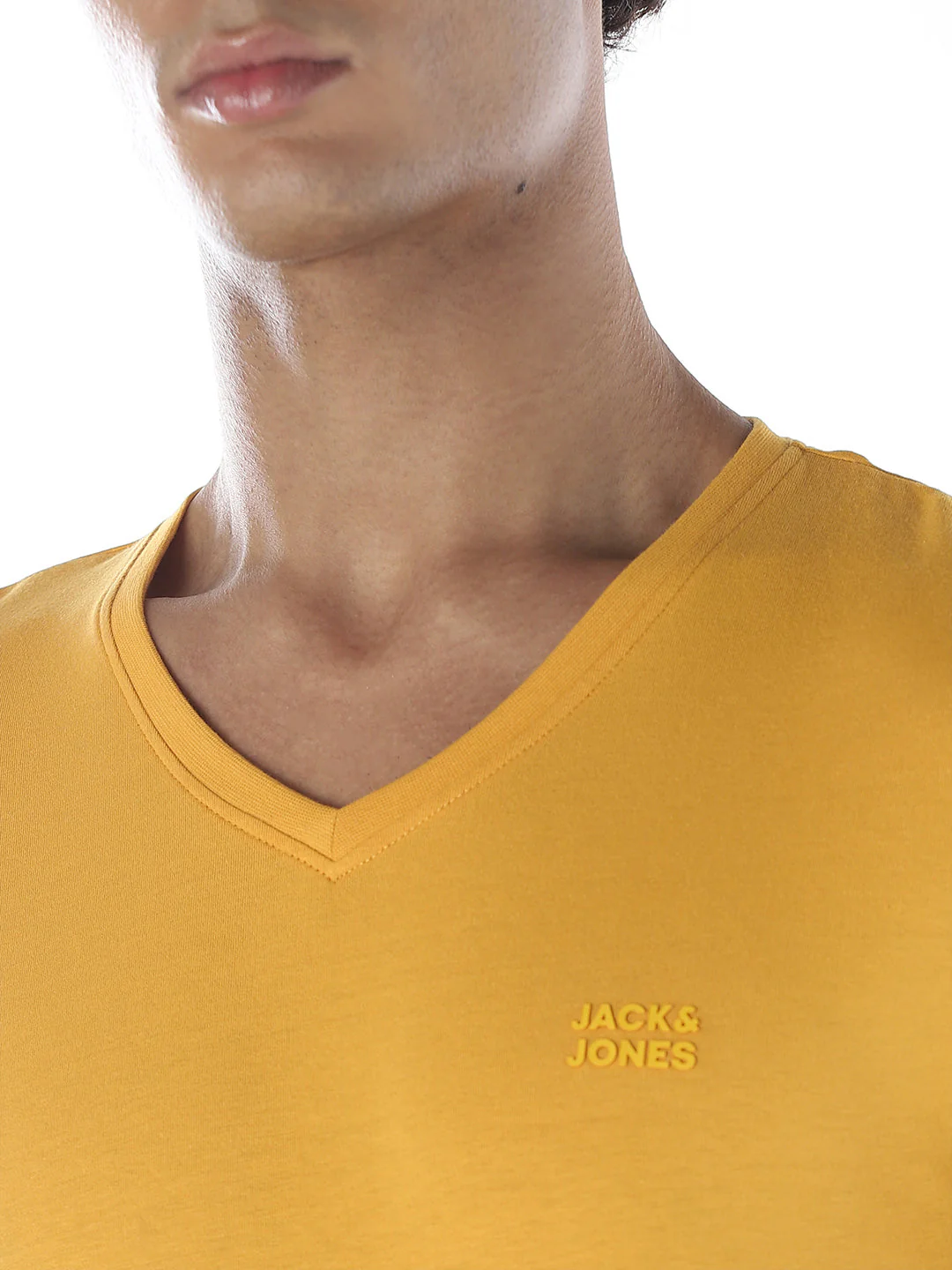Cotton V-Neck T-shirt - Yellow - Image 5