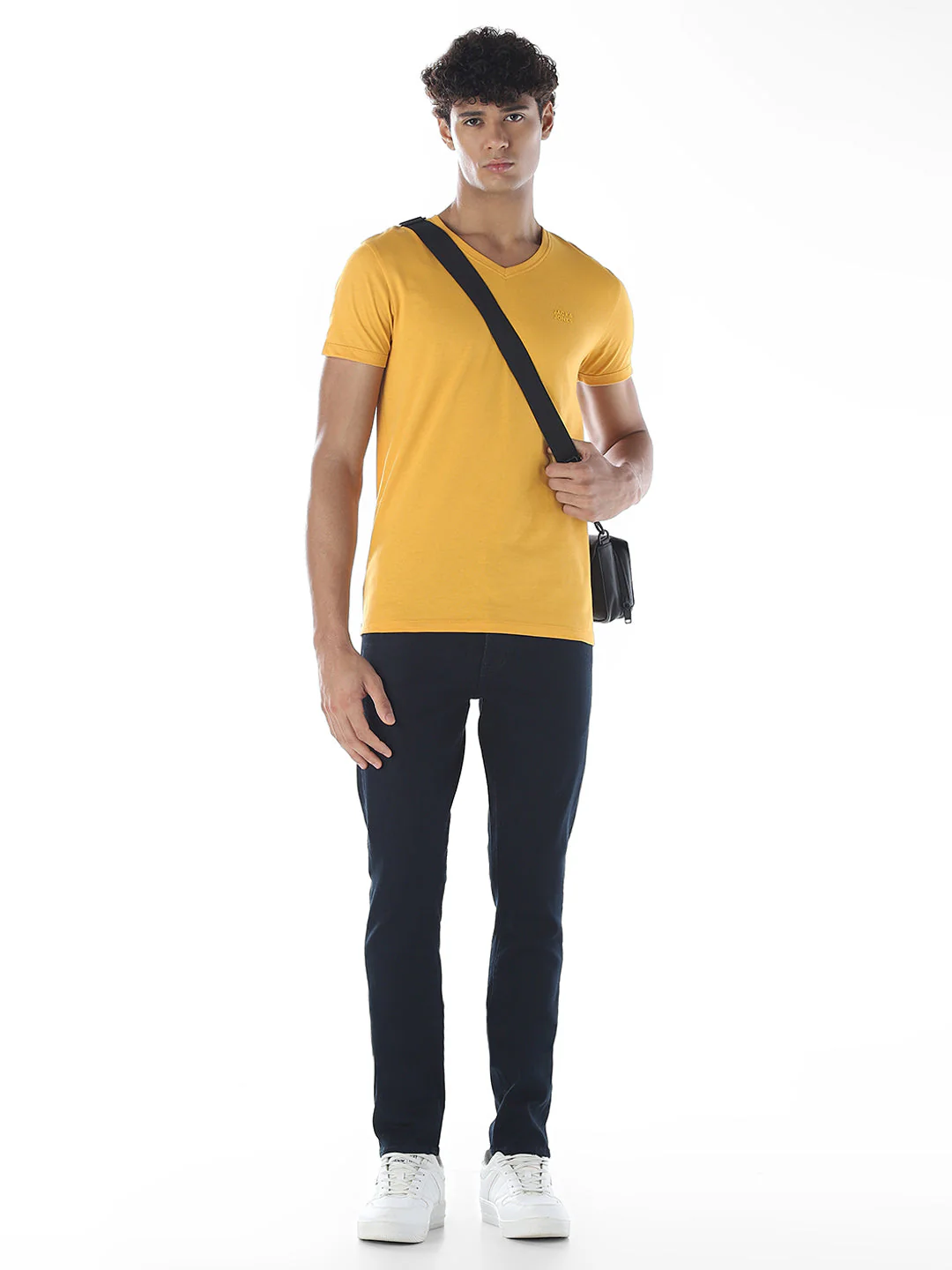 Cotton V-Neck T-shirt - Yellow - Image 6