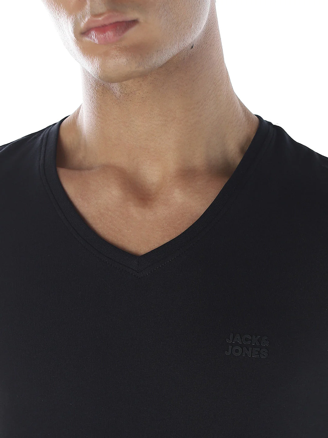 Cotton V-Neck T-shirt - Black - Image 5