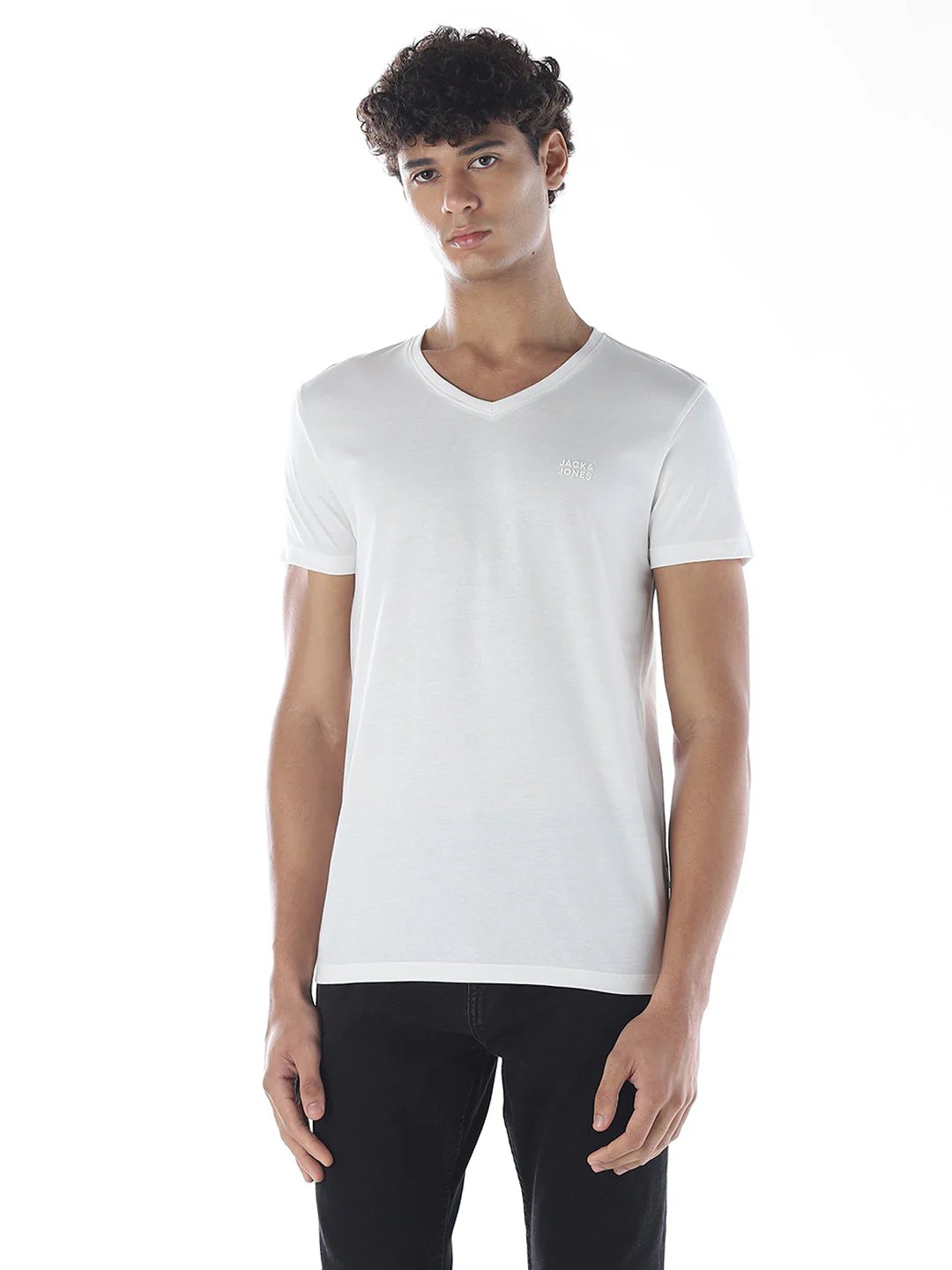 Cotton V-Neck T-shirt - White - Image 2