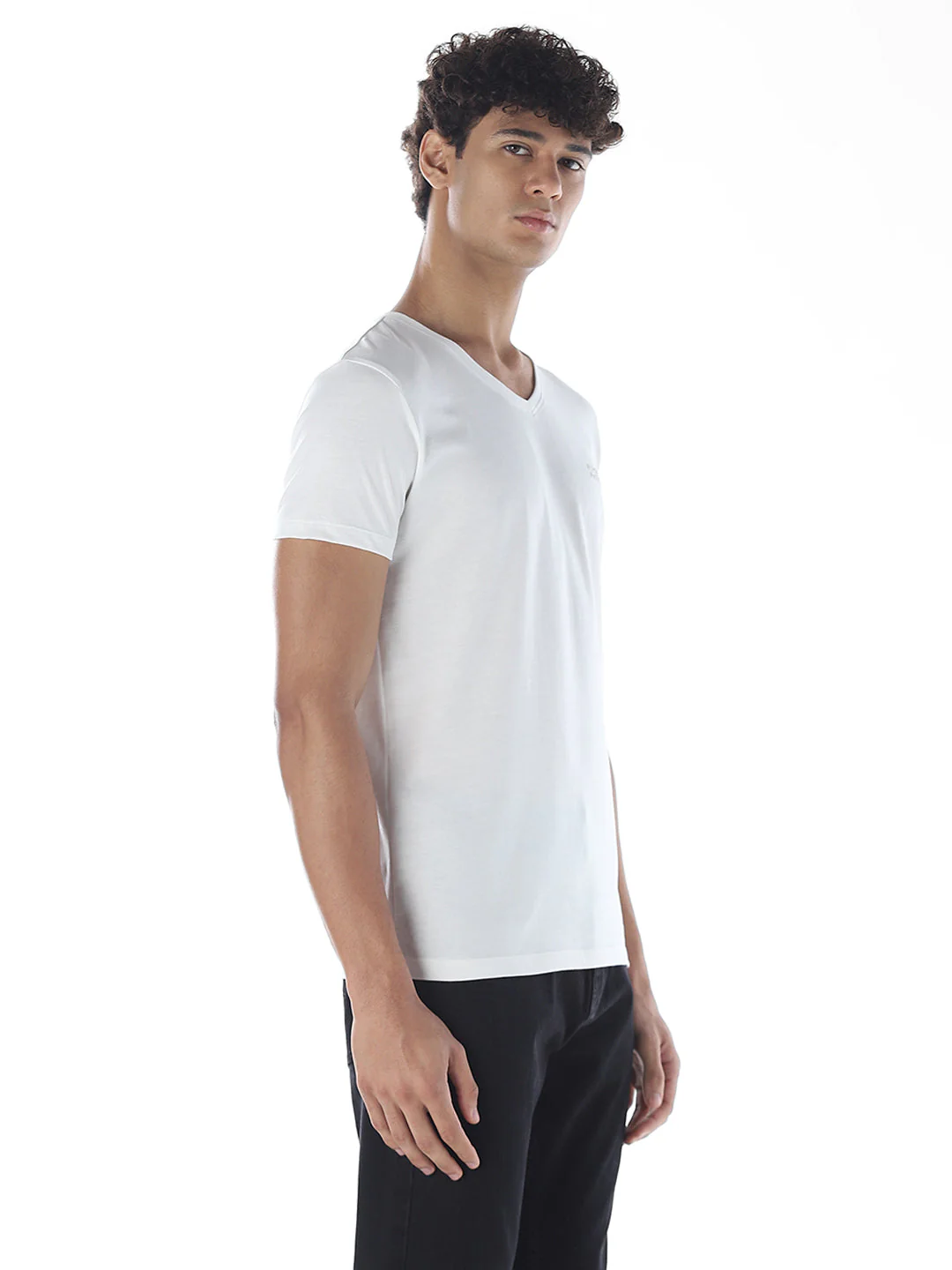 Cotton V-Neck T-shirt - White - Image 3