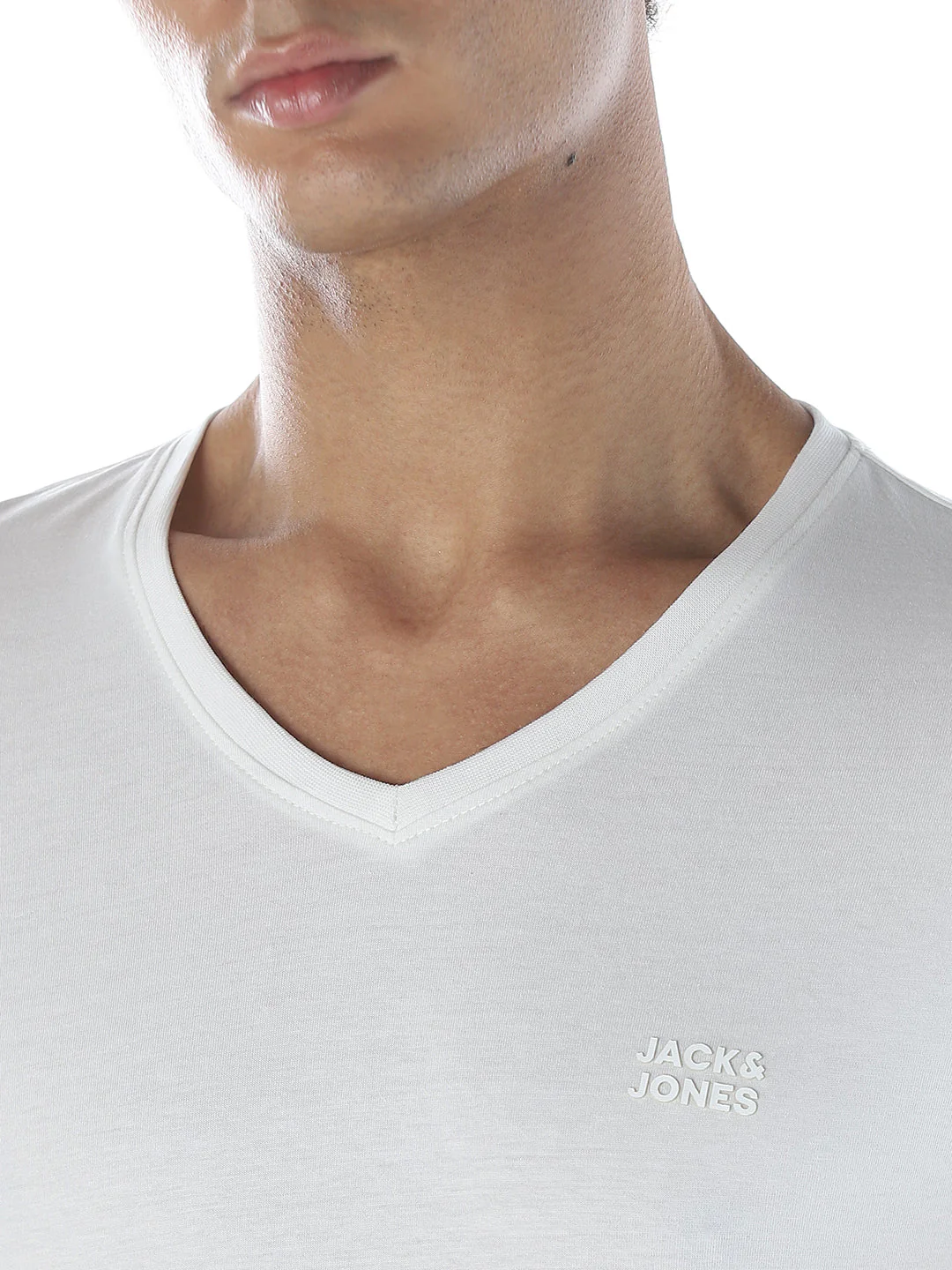 Cotton V-Neck T-shirt - White - Image 5