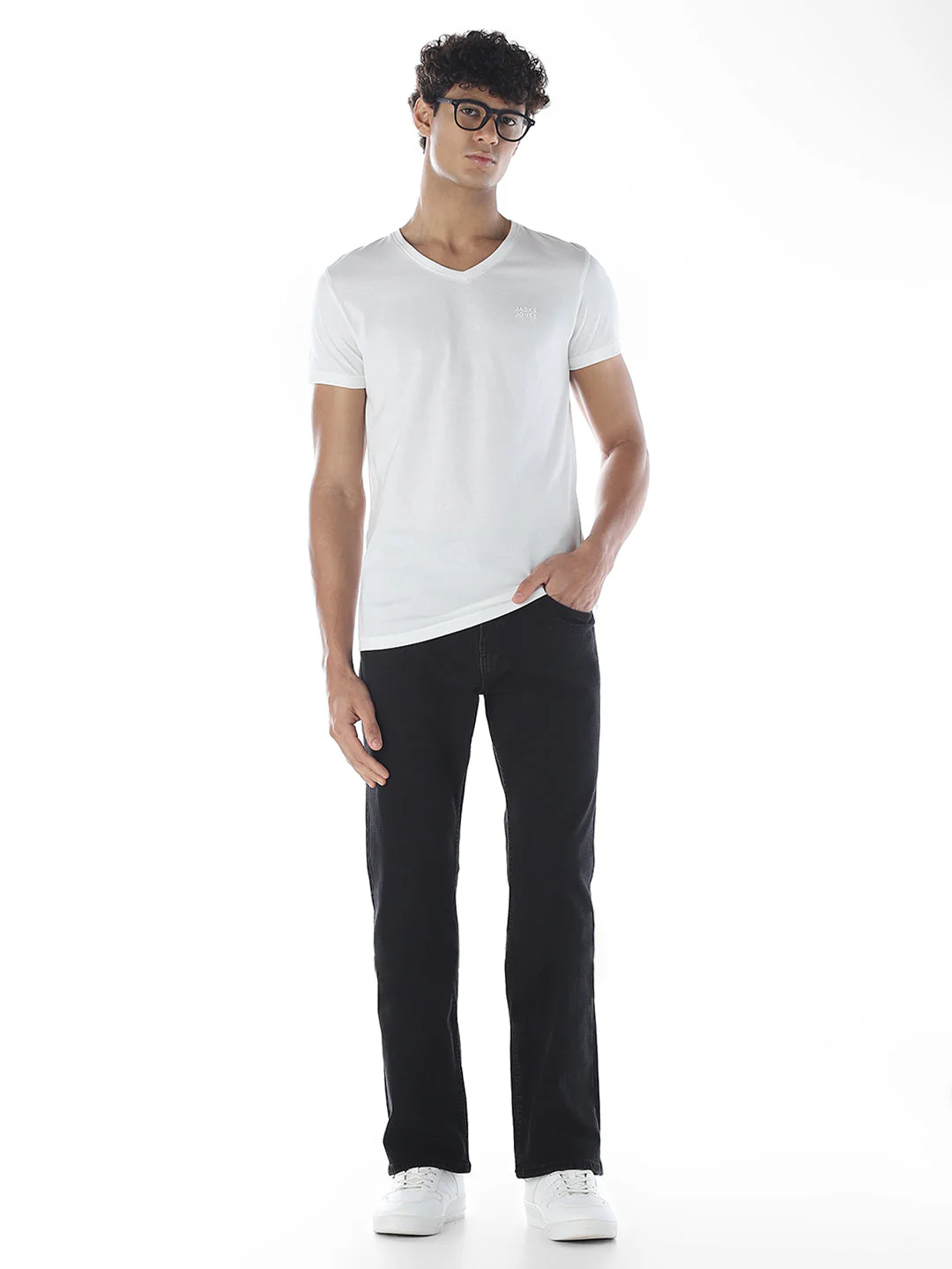 Cotton V-Neck T-shirt - White - Image 6