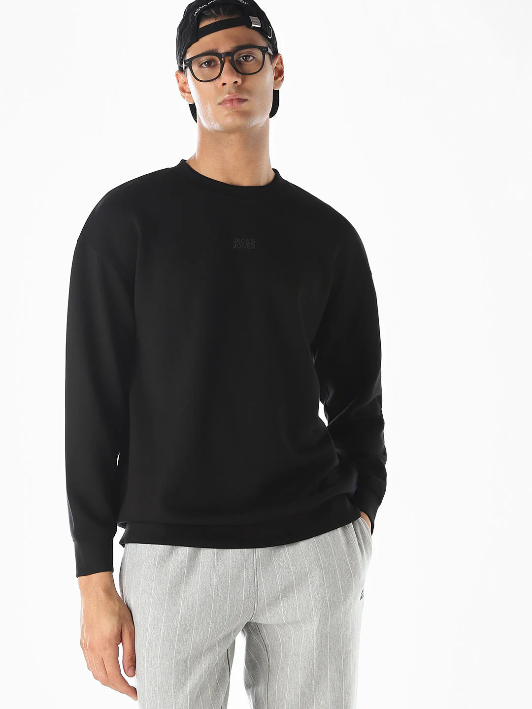 Logo Print Oversized Sweatshirt- Black