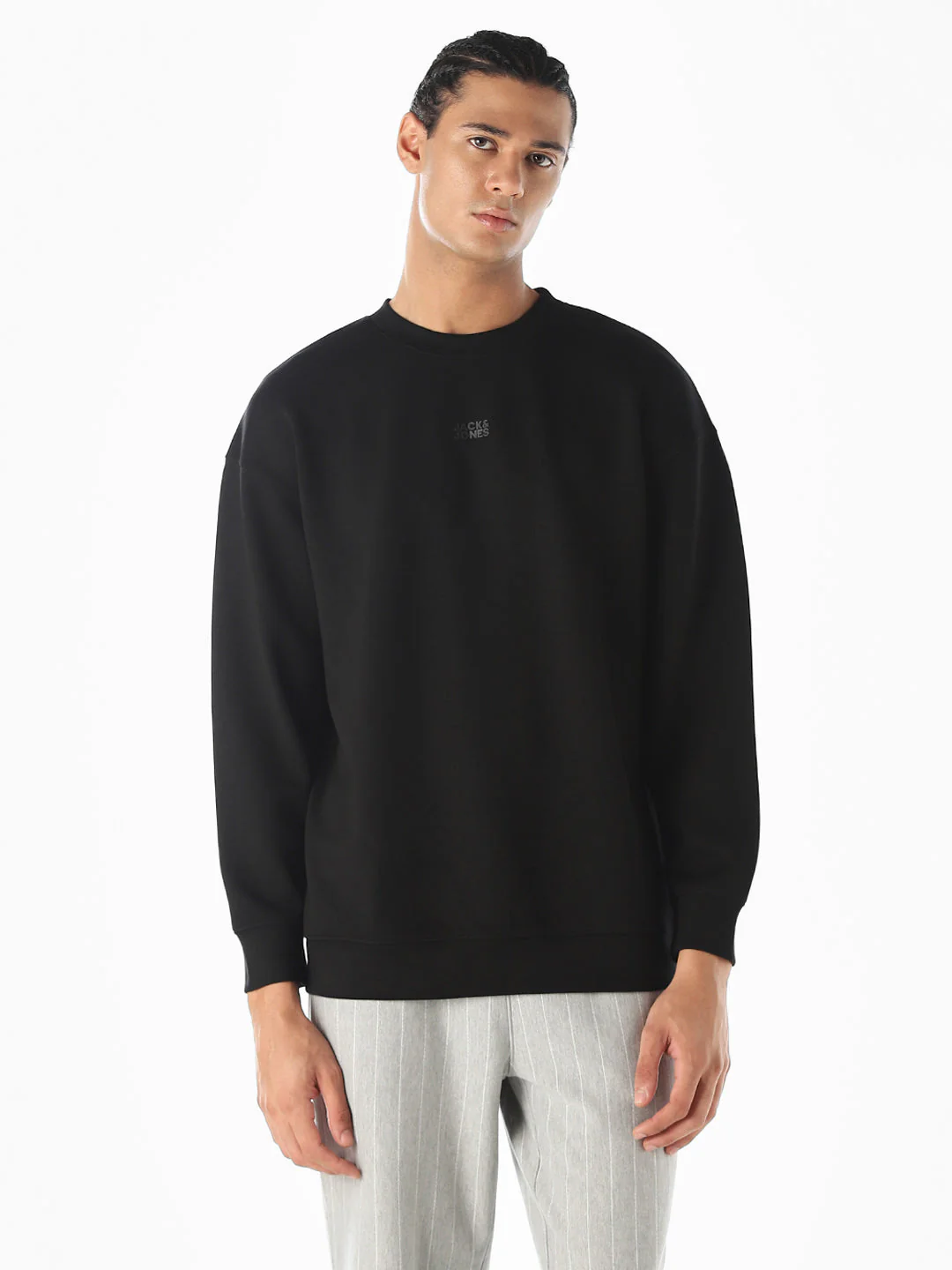 Logo Print Oversized Sweatshirt- Black - Image 2