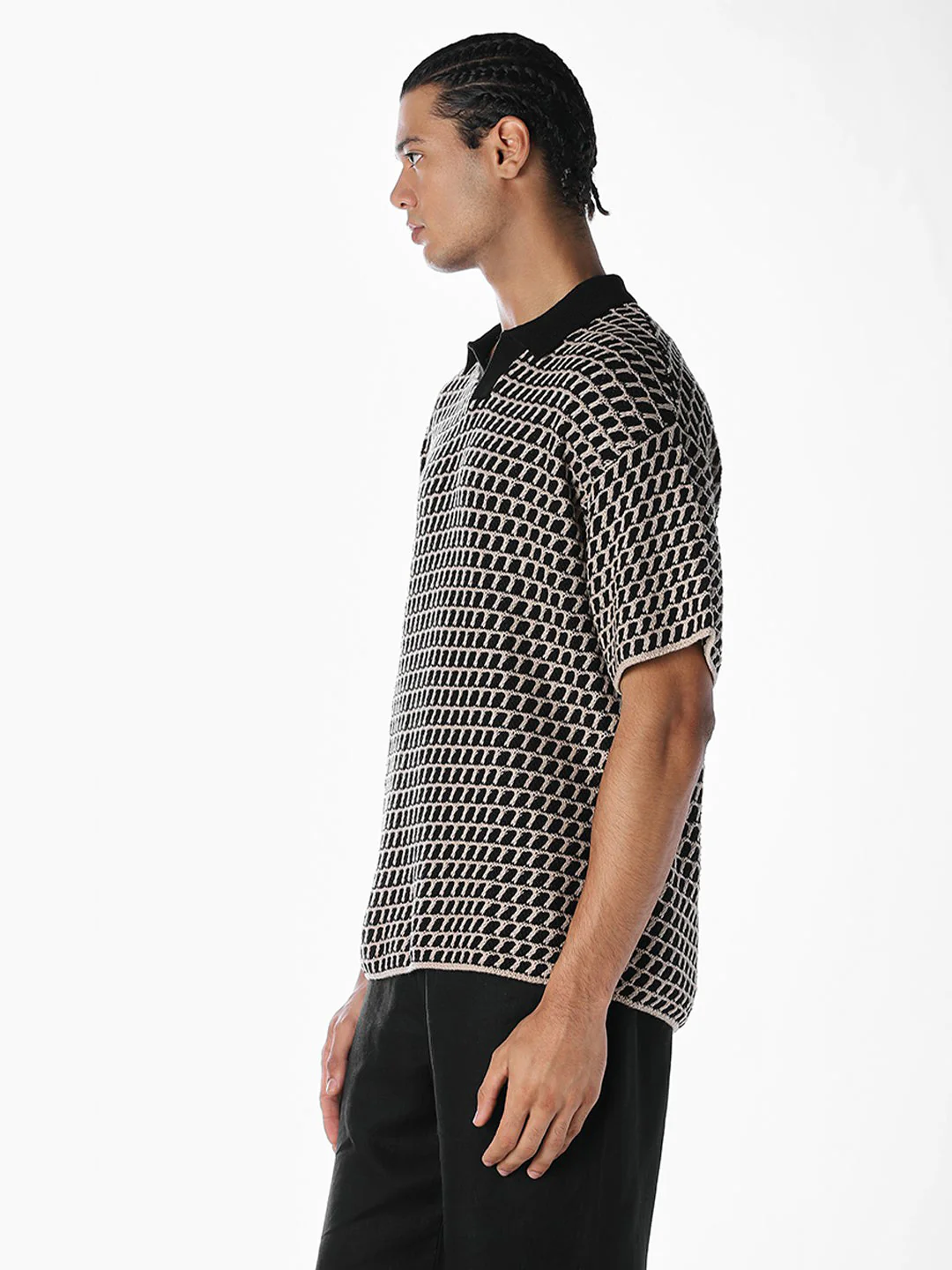Jacquard Knitted Split Neck Polo - Image 3