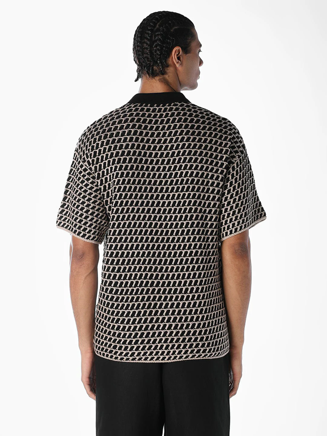 Jacquard Knitted Split Neck Polo - Image 4