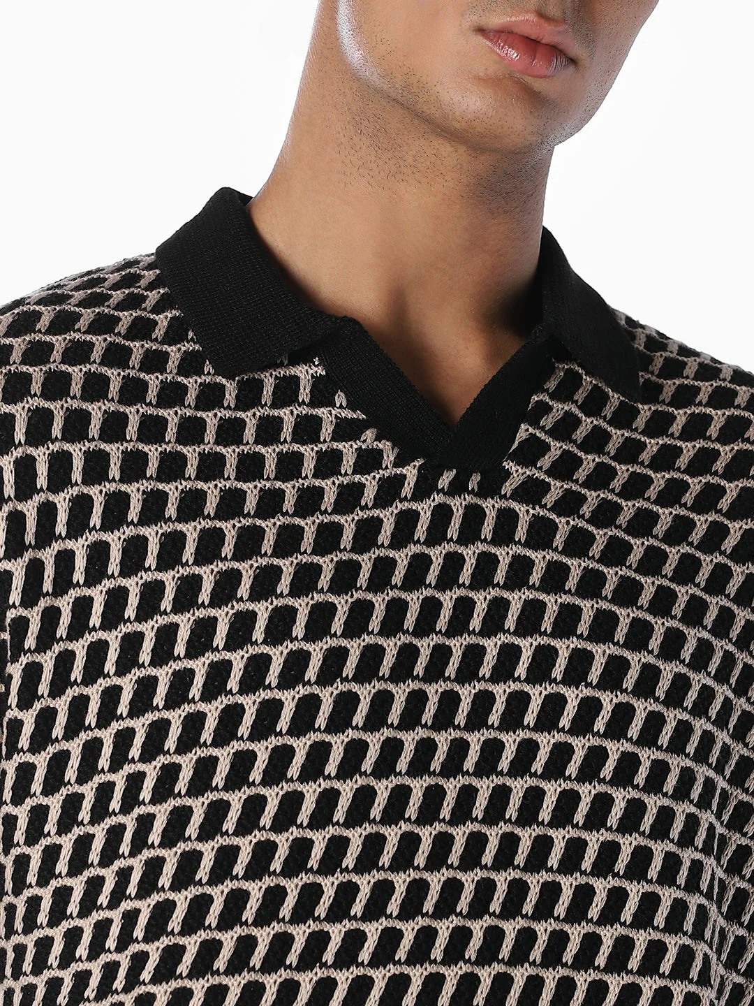 Jacquard Knitted Split Neck Polo - Image 5