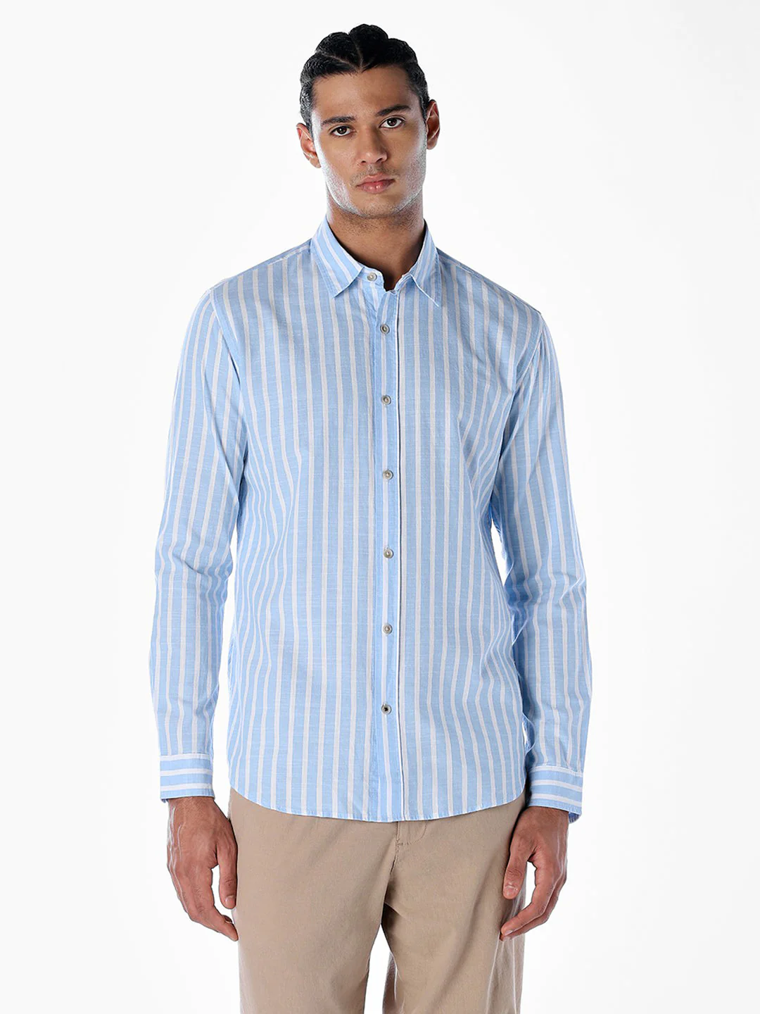 Striped Cotton Slub Shirt - Blue - Image 2