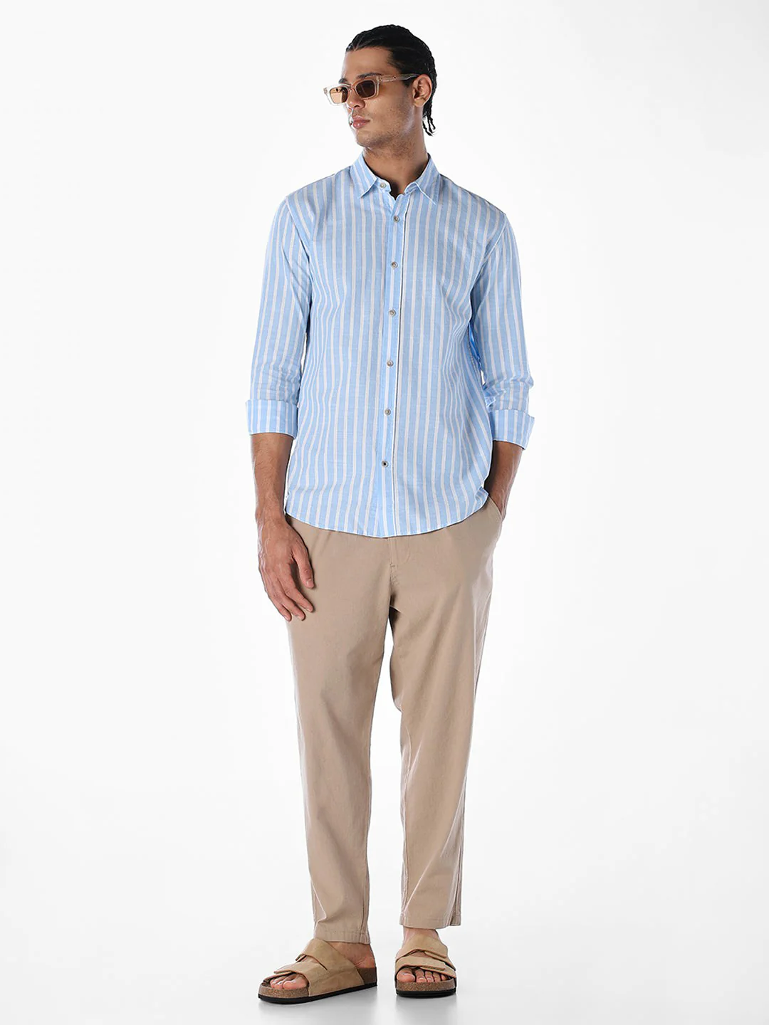 Striped Cotton Slub Shirt - Blue - Image 6