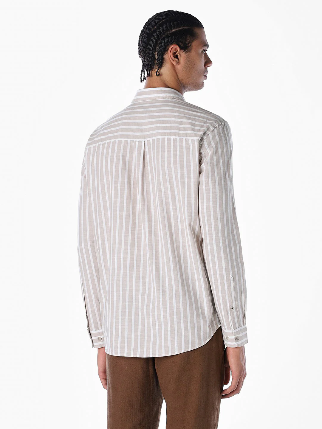 Striped Cotton Slub Shirt - Brown - Image 4