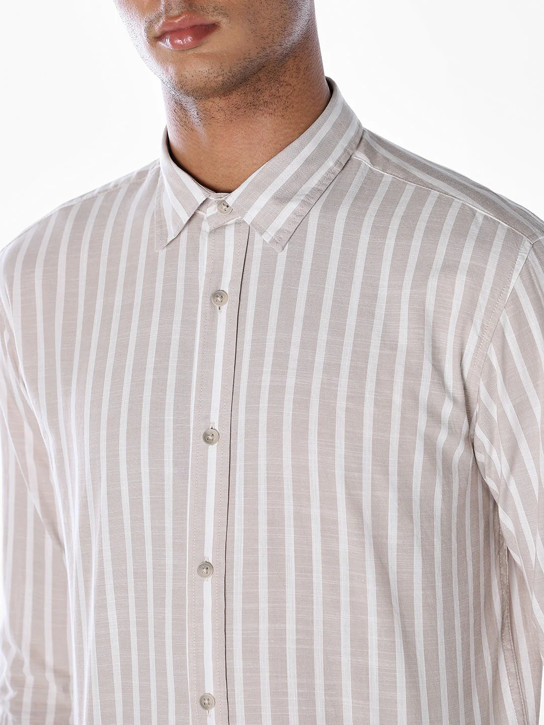 Striped Cotton Slub Shirt - Brown - Image 5