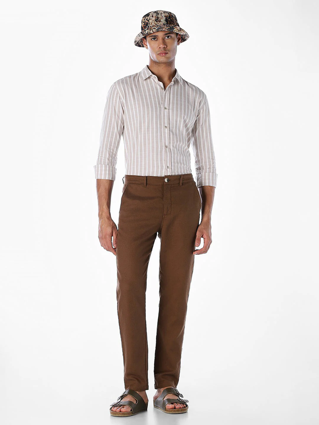 Striped Cotton Slub Shirt - Brown - Image 6