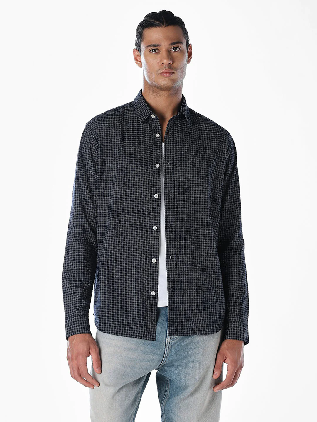 Blue Seersucker Check Shirt - Image 2