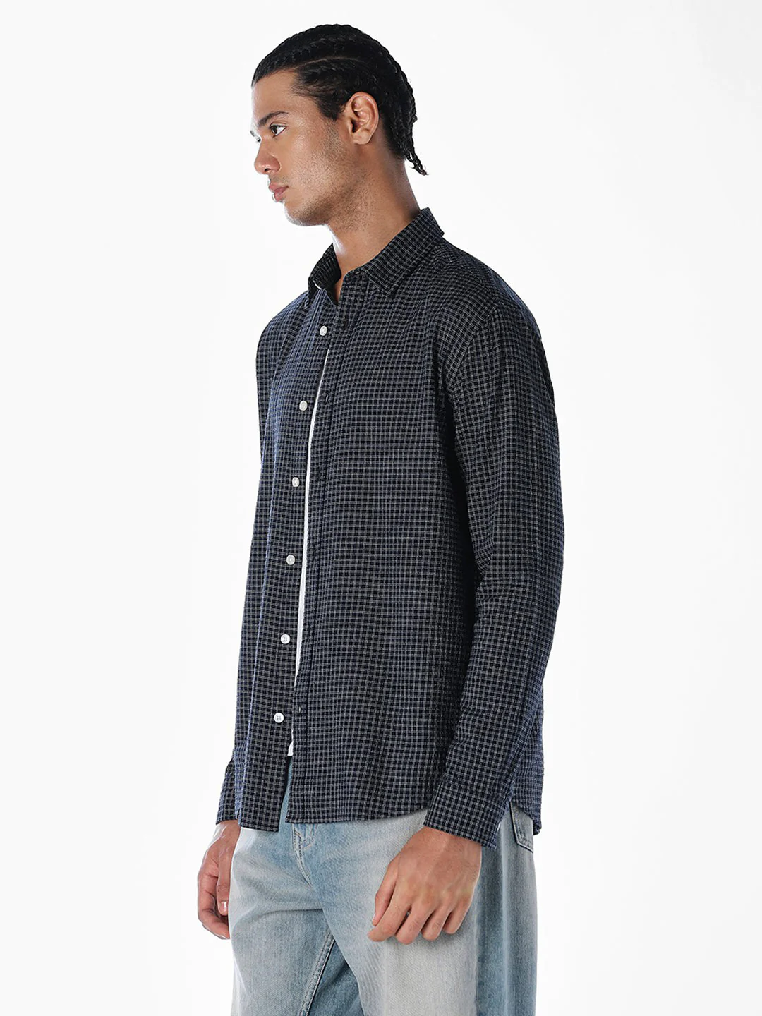 Blue Seersucker Check Shirt - Image 3