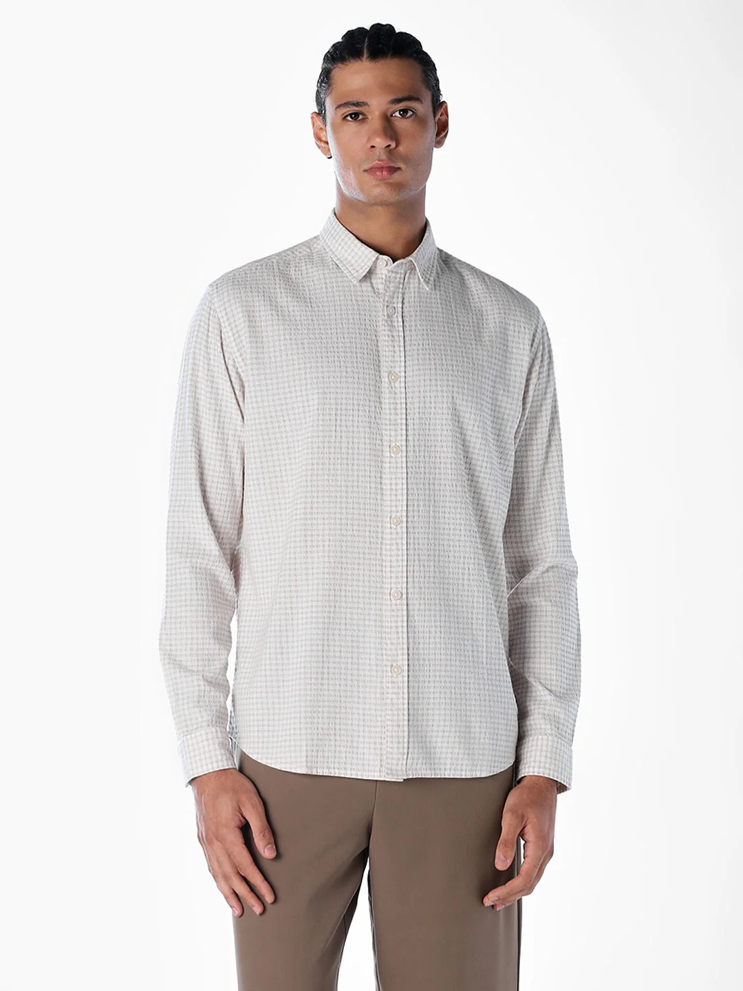 Light Brown Seersucker Check Shirt - Image 2