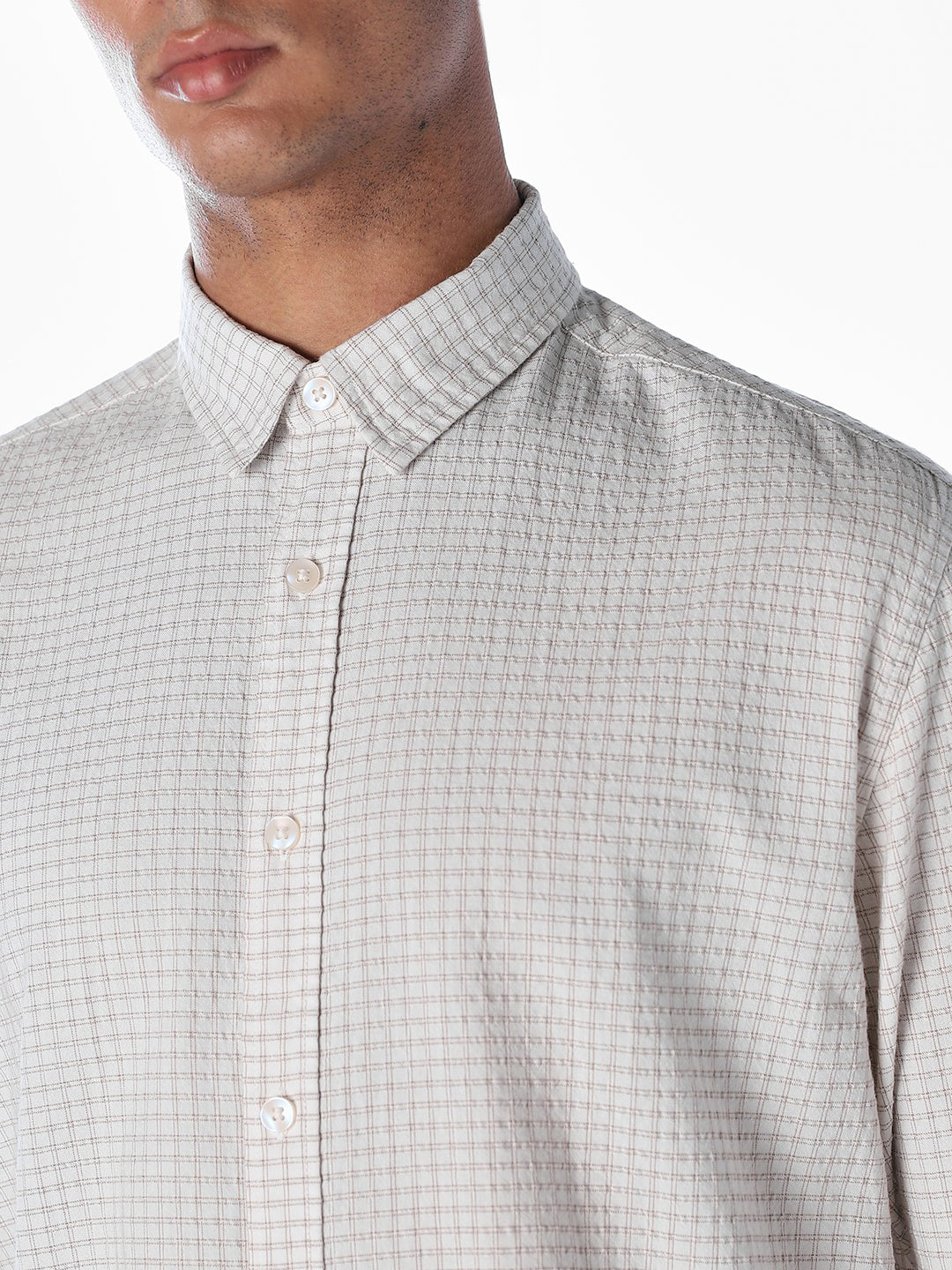 Light Brown Seersucker Check Shirt - Image 5