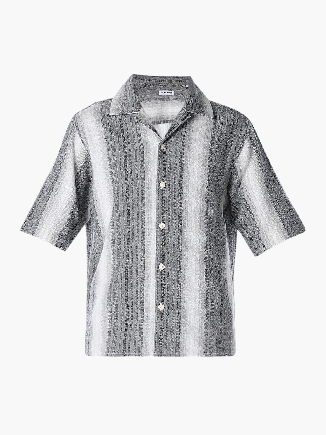 Striped Dobby Resort Collar Shirt - Black - Image 7