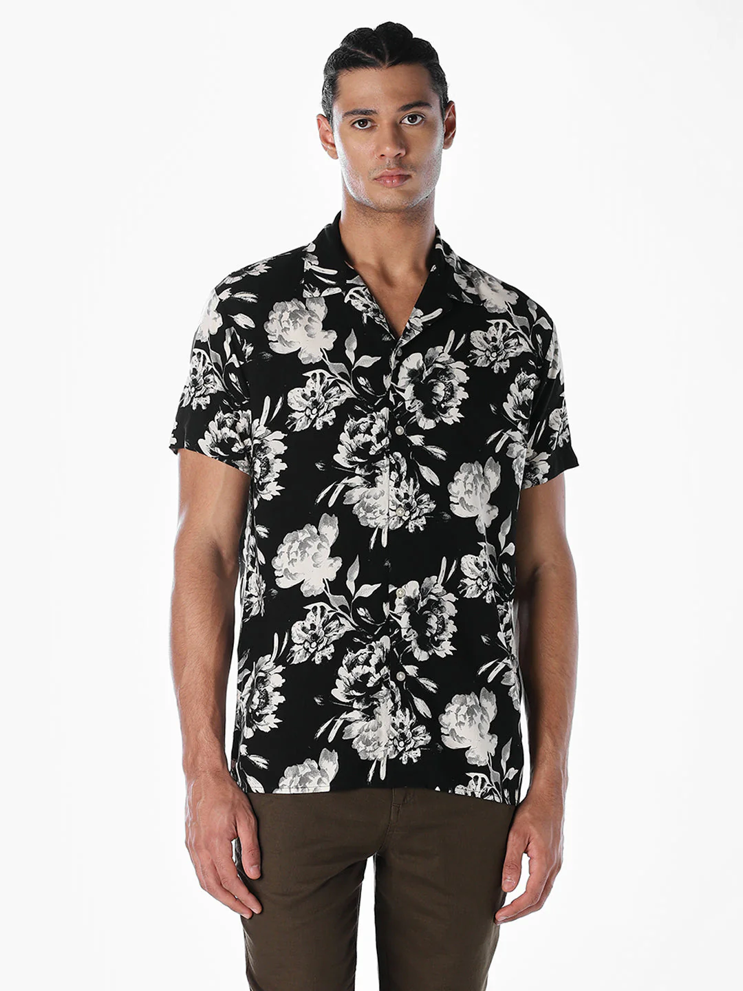 Printed Resort Collar Comfort Fit Shirt - Black - Image 2