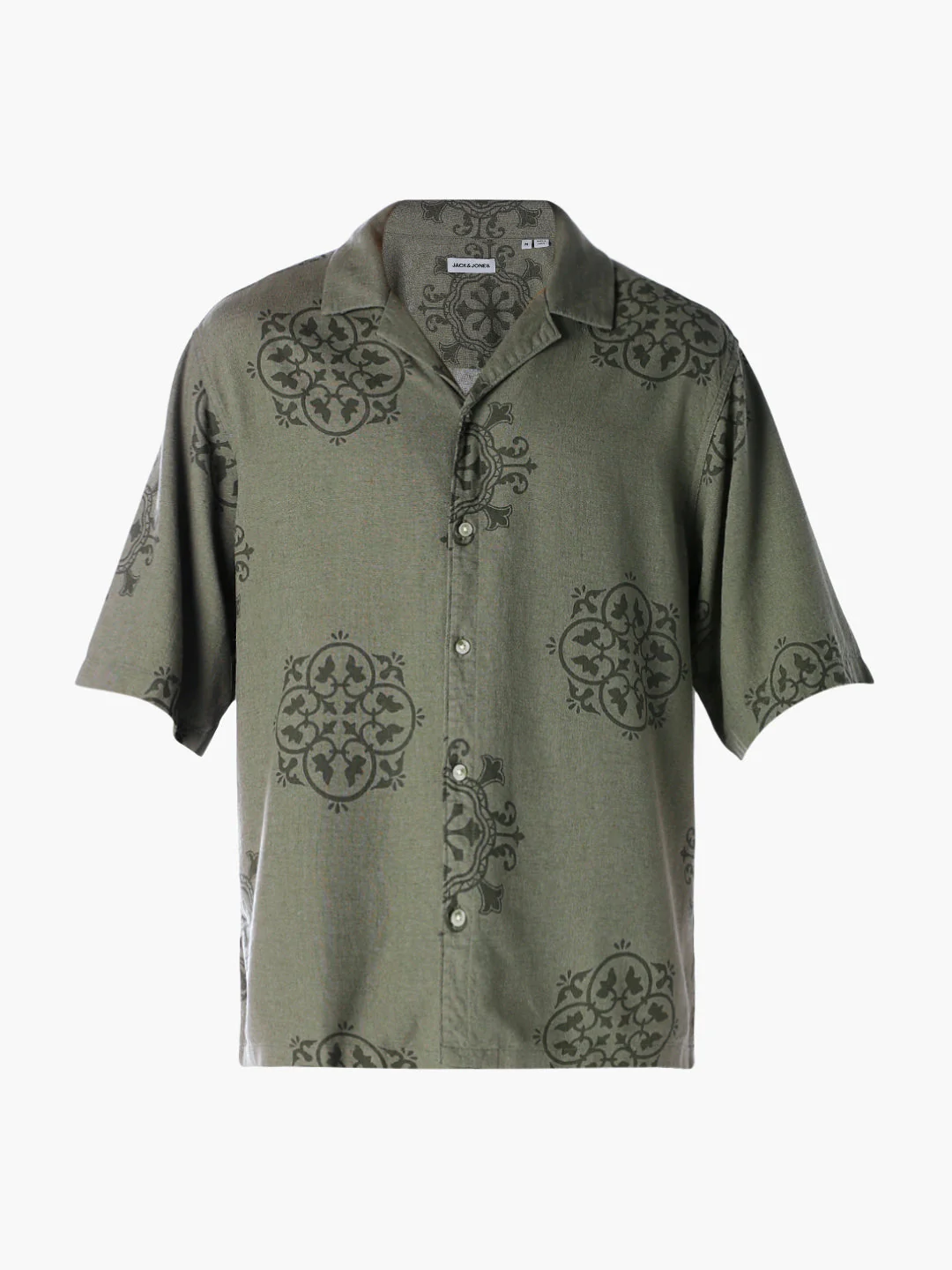 Linen Blend Printed Oversized Shirt - Green - Image 7