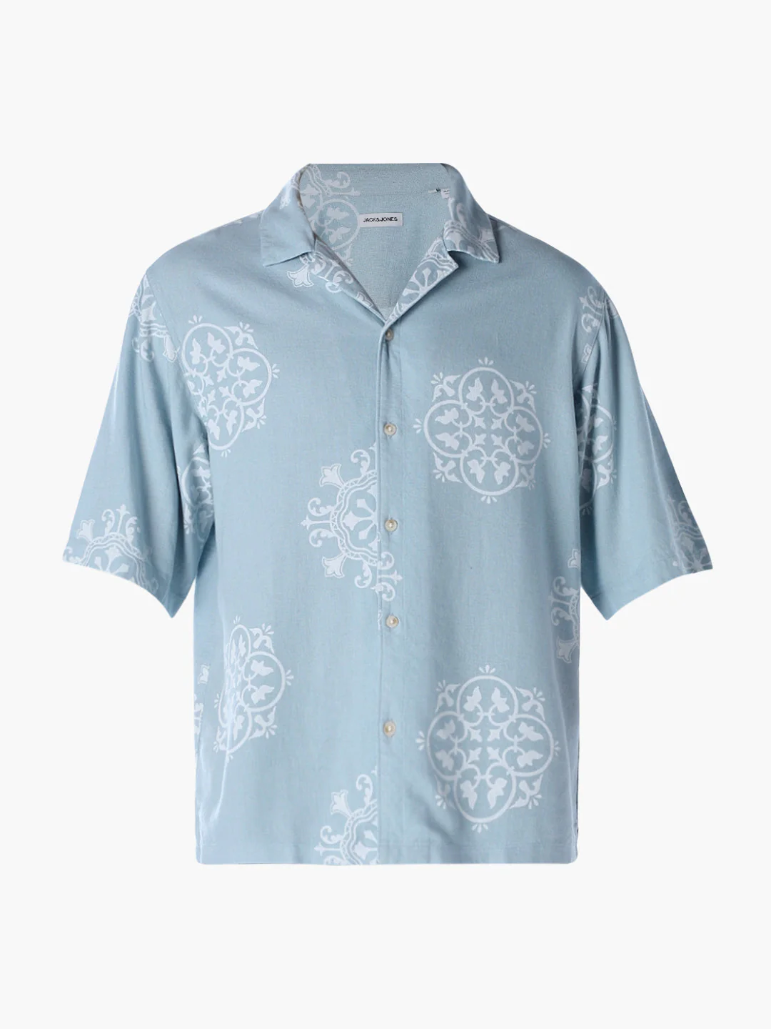 Linen Blend Printed Oversized Shirt - Blue - Image 7
