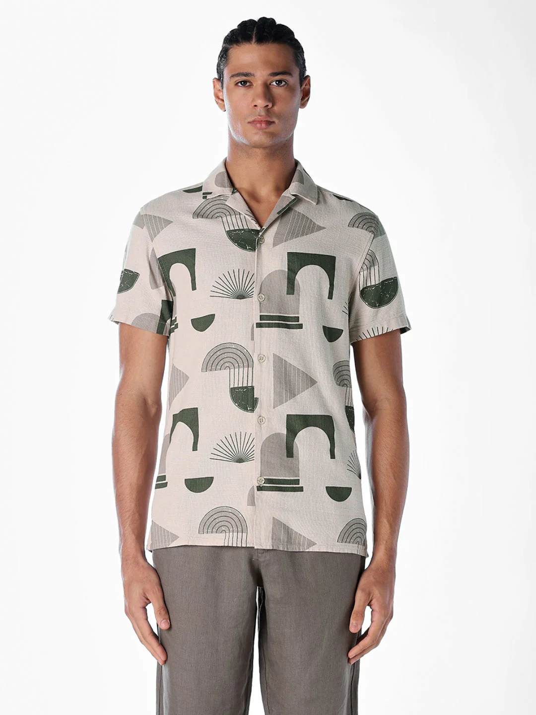 Printed Comfort Fit Shirt - Light Beige - Image 2